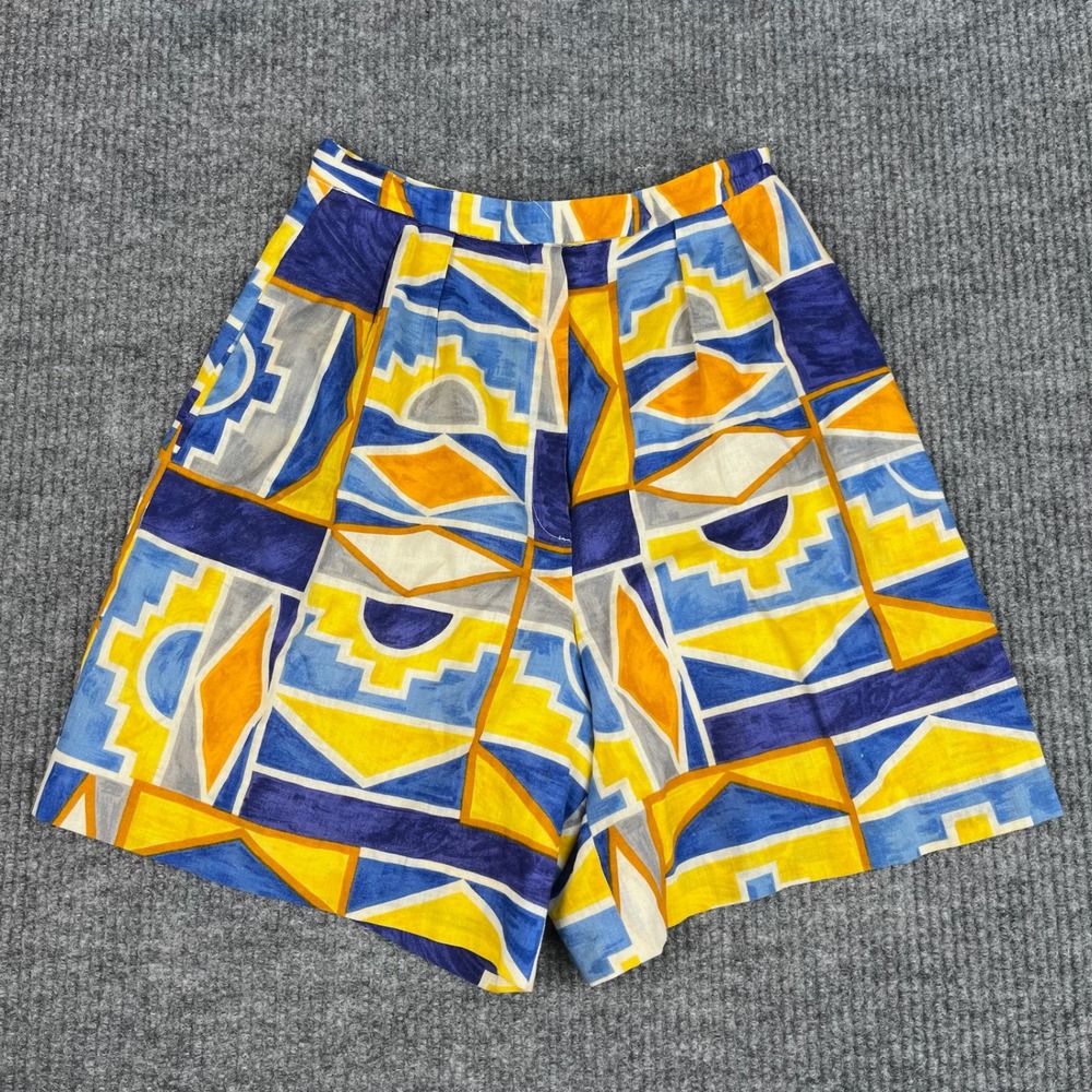 Vtg 80s Helene Sidel Shorts Womens 00/XXS Geometric Linen Cotton High Rise Artsy
